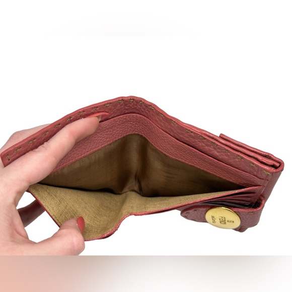 FENDI RARE METALLIC PINK SELLERIA  LEATHER COMPACT WALLET - Picture 7 of 15